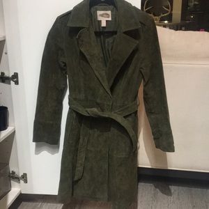 Genuine green suede trench coat